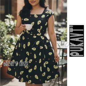 Pukavt Avocado Print Retro Pinup Swing Dress 2XL — fits an XL or 1X